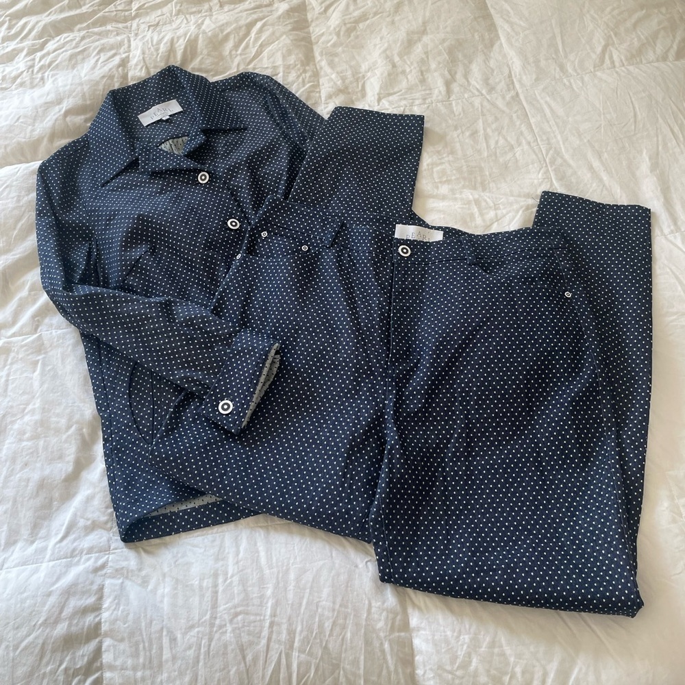 pEARL two pice denim polka dot button down set | M-L